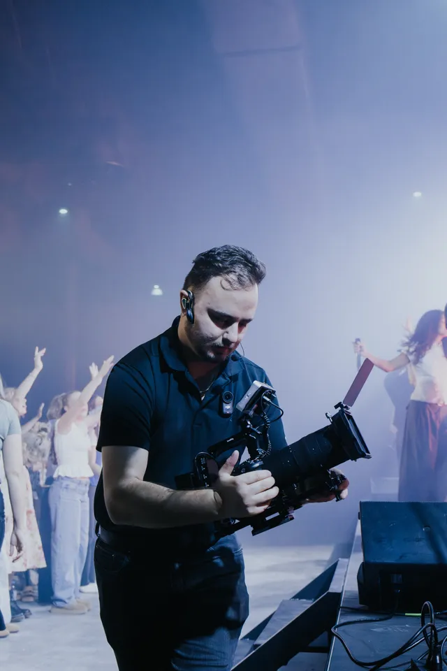 Stage production with blue lighting